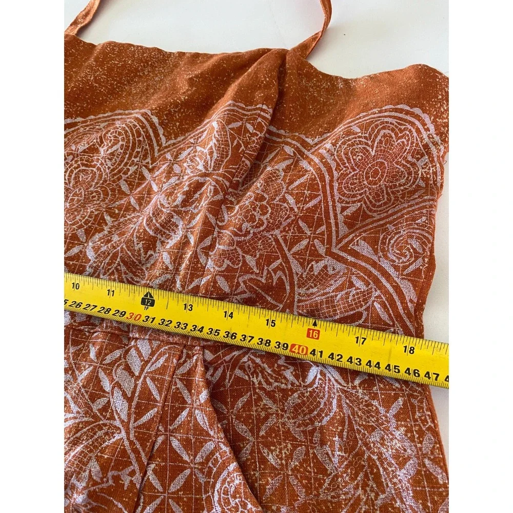 Peruvian Connection linen blend orange strapless‎ mini dress Sz 14 Pockets